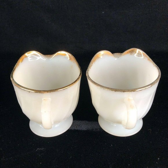 Fire King 3 Creamer 1 Sugar Bowl 2 Berry Set White Gold Swirl Anchor Hocking - Picture 4 of 12
